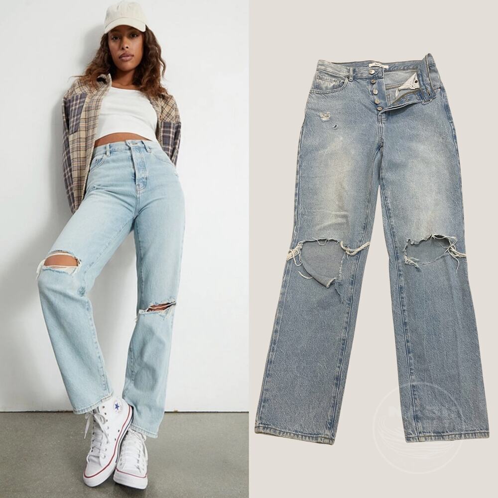 PacSun Dad Jeans 26 | Vintage Wash Straight Leg, Distressed Denim, Button-fly